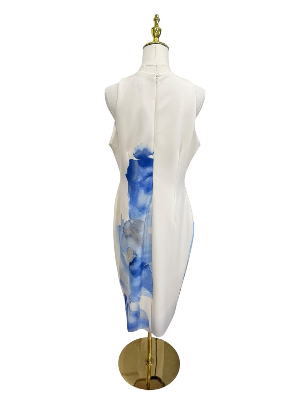 Donna Karan NWT Cielo White Blue Floral Print Sleeveless Scuba Knit Sheath Dress - Picture 12 of 16